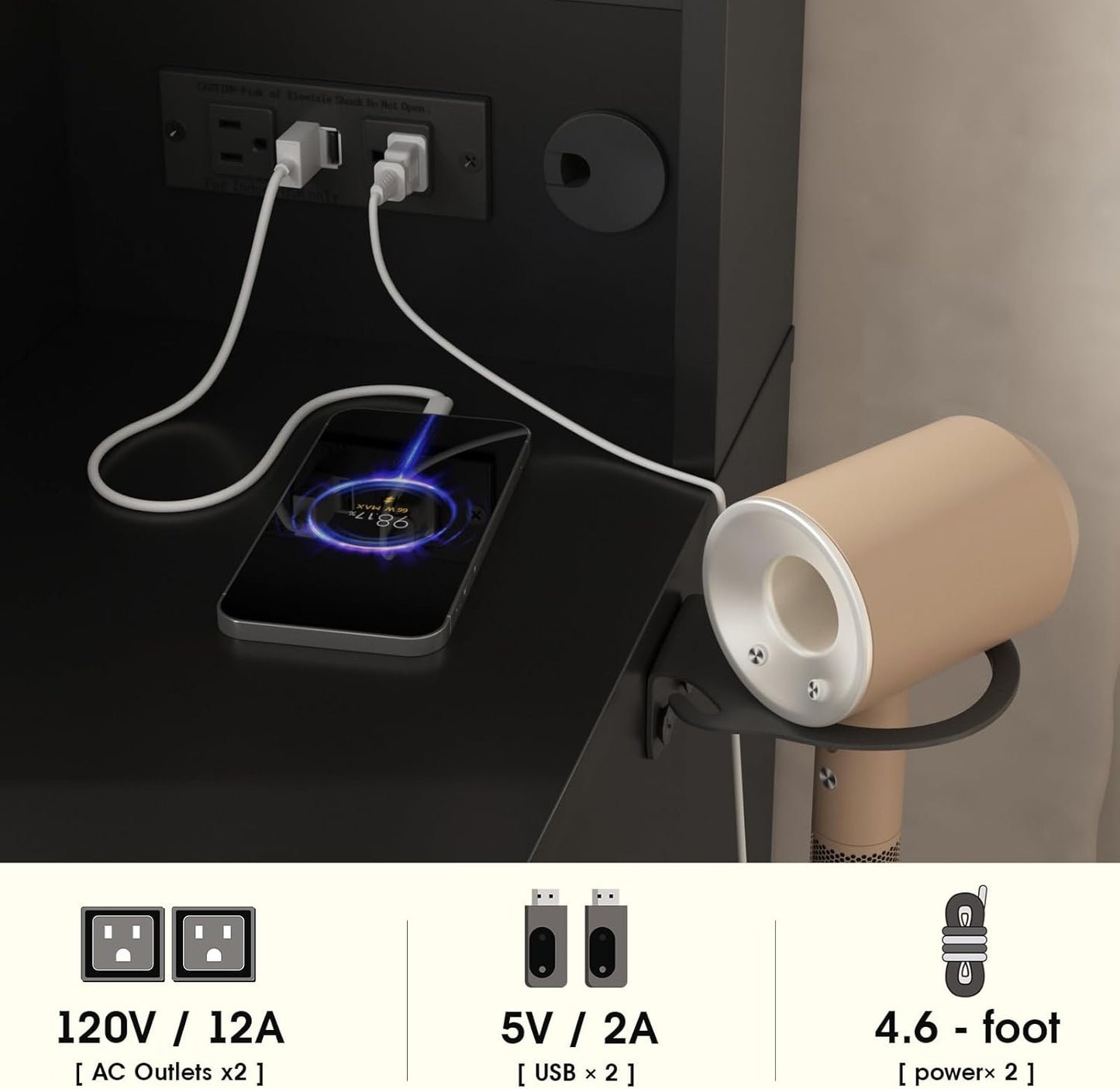 Vanity Desk with Sliding Mirror and Lights, 41.8'' Black Makeup Vanity Table with Jewelry Storage & Charging Station, Stool, Large Drawer, Visual Cabinet, 3 Lighting Modes, Adjustable Shelves