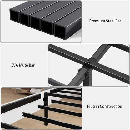 Queen Size Farmhouse Wooden Bed Frame with Headboard, Boho Platform Bedframe Sturdy Metal Slats Support, Spring Needed, Noisy Free, Easy Assembly (Queen, White)