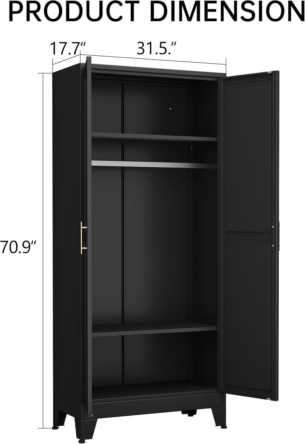 Metal Armoire Wardrobe Closet Storage Cabinet with Hanging Rod,71'' Metal Wardrobe Cabinet with 2 Doors and 2 Adjustable Shelves for Bedroom, Laundry Room, Cloak Room