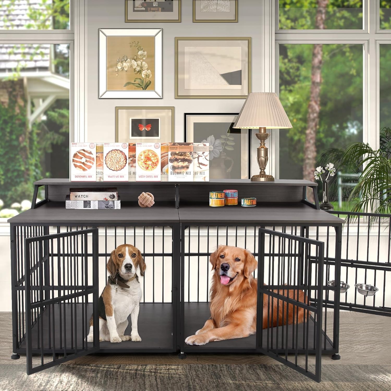48 Inch Heavy Duty Dog Crate Furniture for Extra Large Dogs, Decorative Pet House End Table, Wooden Cage Kennel Furniture Indoor, XL XXL Dog Crate, Grey