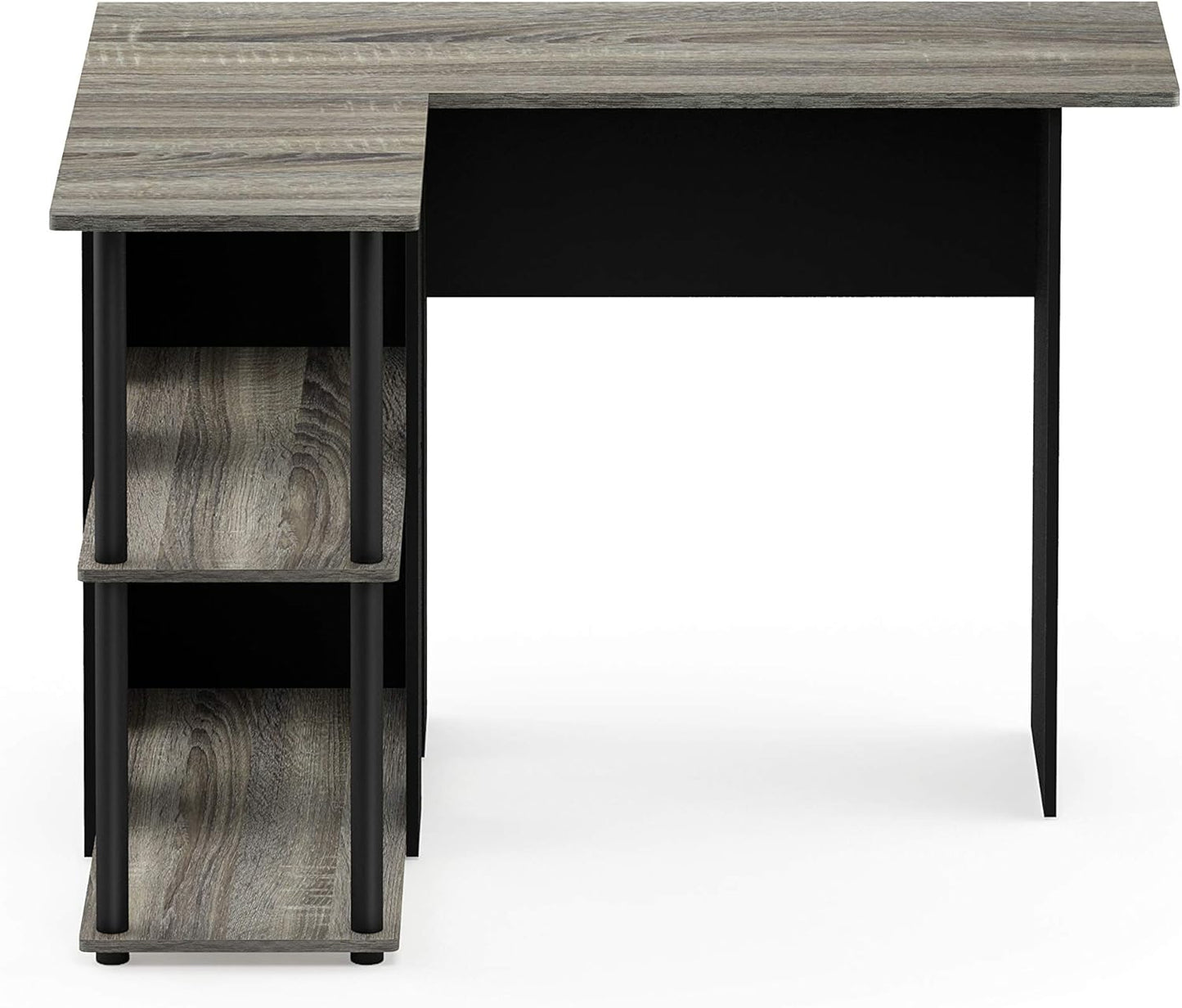 Abbott L-Shape Computer Desk with Bookshelf, French Oak Grey/Black