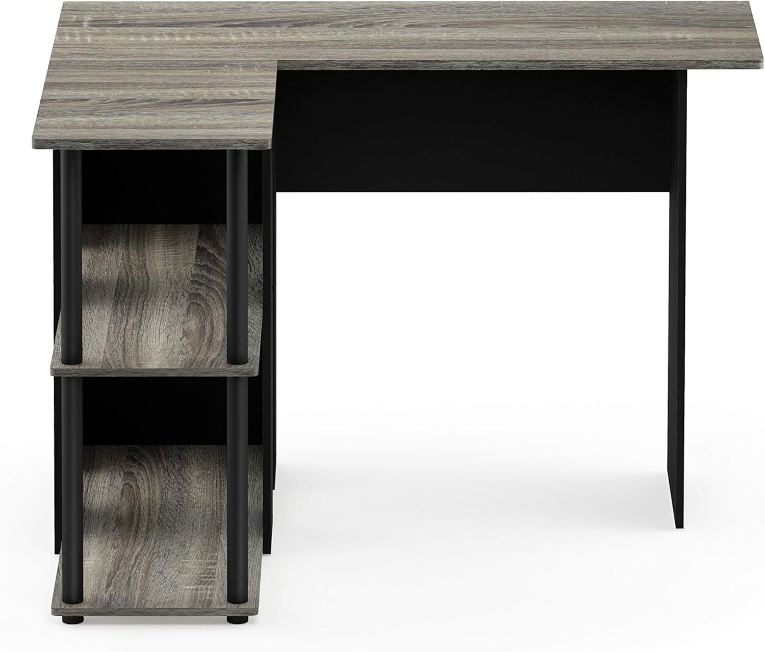 Abbott L-Shape Computer Desk with Bookshelf, French Oak Grey/Black