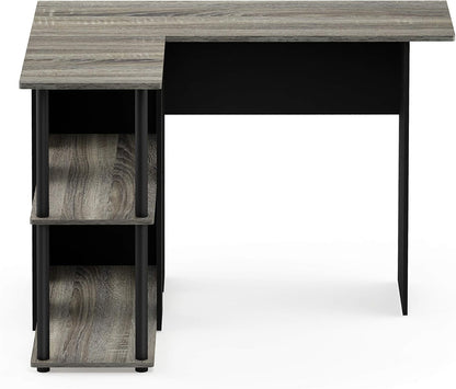 Abbott L-Shape Computer Desk with Bookshelf, French Oak Grey/Black