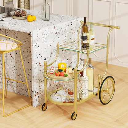 Bar Cart, 3-Tier Rolling Home Bar Serving Cart with Mirrored Shelves & 4 Wheels, Mobile Beverage & Wine Cart for Kitchen, Dining Room, Living Room (Gold)