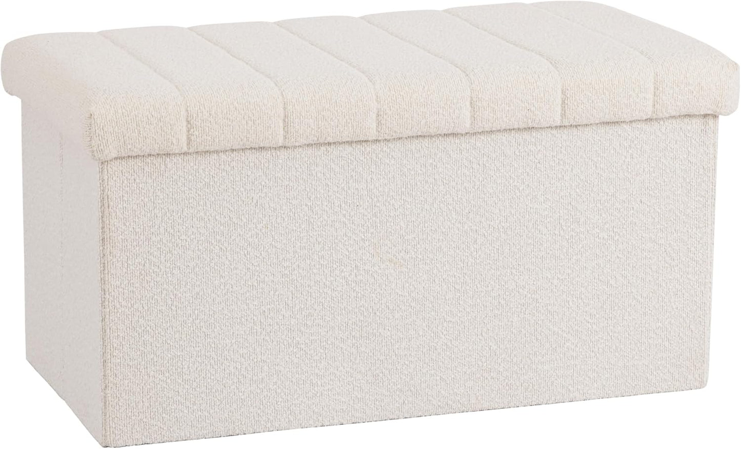 Cushioned Fabric Ottoman Hidden Storage Chest Footrest Chair, Padded Seat for Bedroom, Dorm, Loft, Living Room, Entryway, Hallway, White Boucle, 30" Bench