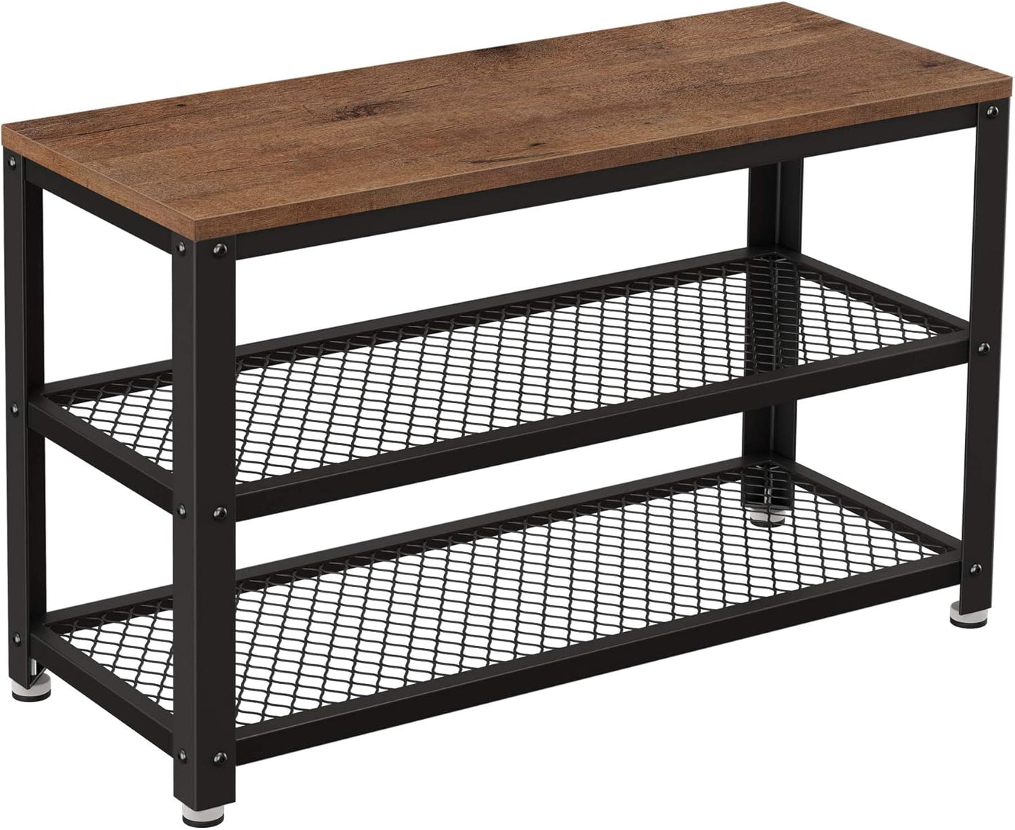 , 3-Tier Shoe Rack, Shelf Storage Bench with Metal Mesh Shelves and Seat, Free Standing Shoe Organizer for Entryway, 11.8 X 28.7 X 17.7 Inches, Hazelnut Brown and Black ULBS073B03