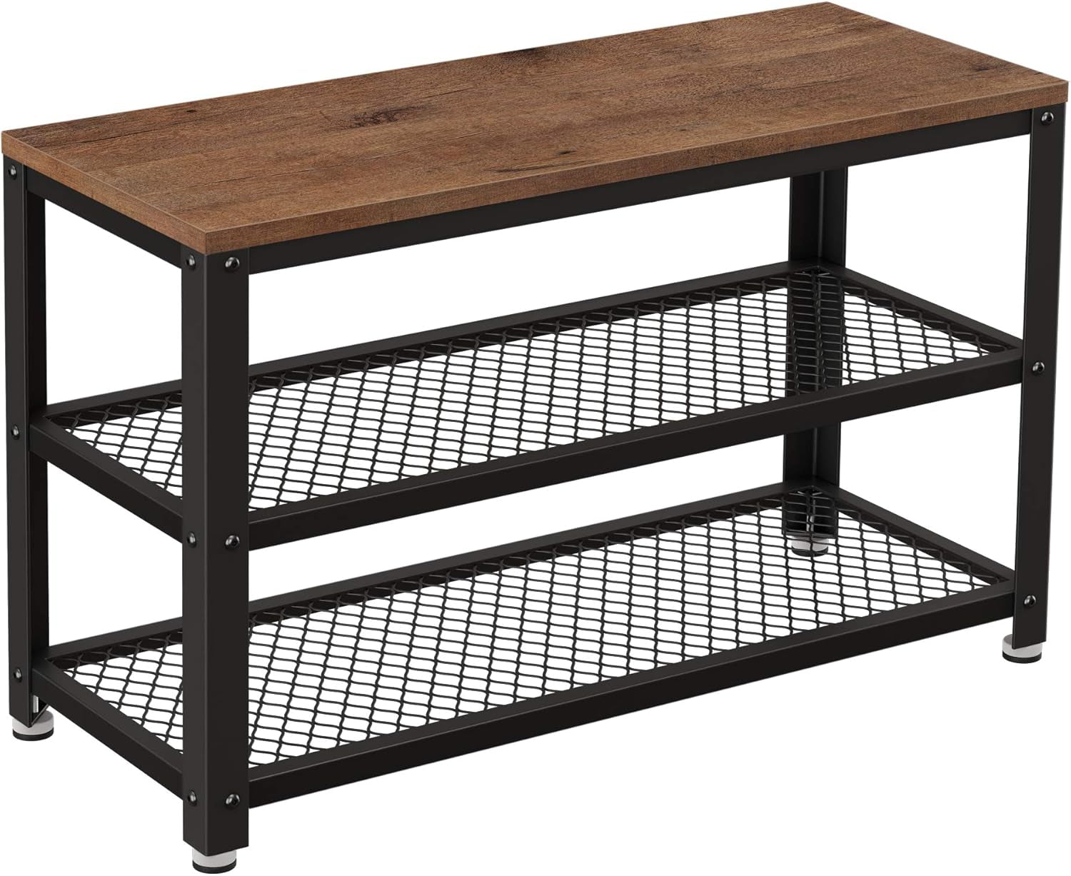 , 3-Tier Shoe Rack, Shelf Storage Bench with Metal Mesh Shelves and Seat, Free Standing Shoe Organizer for Entryway, 11.8 X 28.7 X 17.7 Inches, Hazelnut Brown and Black ULBS073B03