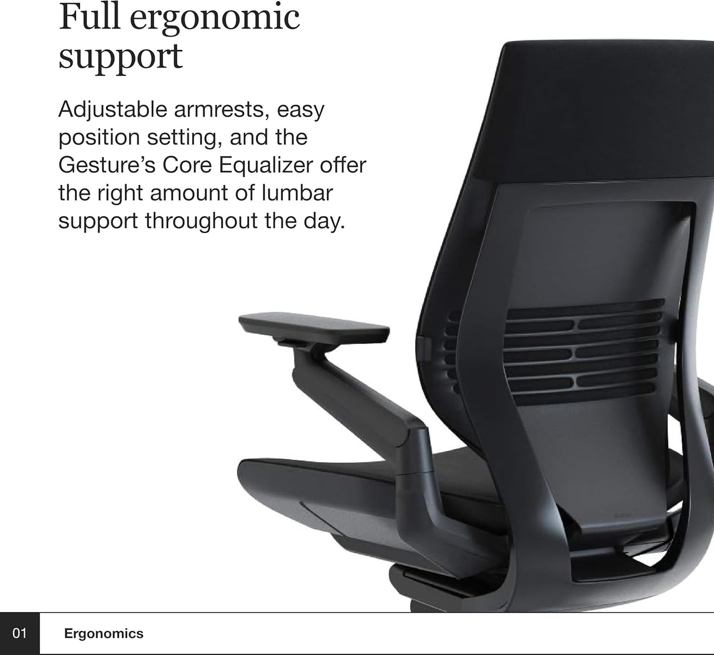 Gesture Office Chair - Ergonomic Work Chair with Wheels for Carpet - Comfortable - Intuitive-To-Adjust for Desk - 360-Degree Arms - Licorice Fabric, Dark Frame