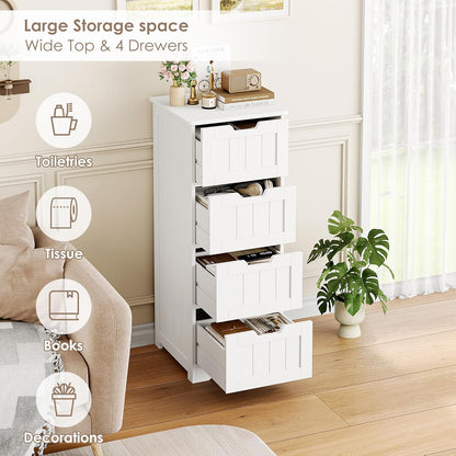 Bathroom Storage Cabinet, Bathroom Cabinet with 4 Drawers, 11.8” X 11.8” X 32.5” Freestanding Entryway Cupboard Storage Organizer Unit Home Furniture Decor, White