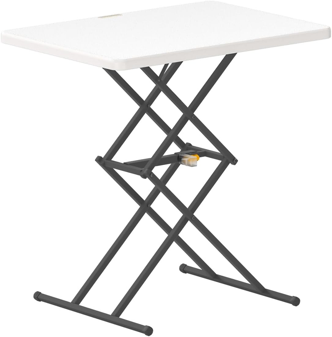 Folding Table , One-Handed Height Adjustment, 3 Heights, Multi-Functional Small Folding Table 28 Inch, TV Tray, Portable Laptop Desk, No Assembly, 1 Pack, White Zeta X1 Pro