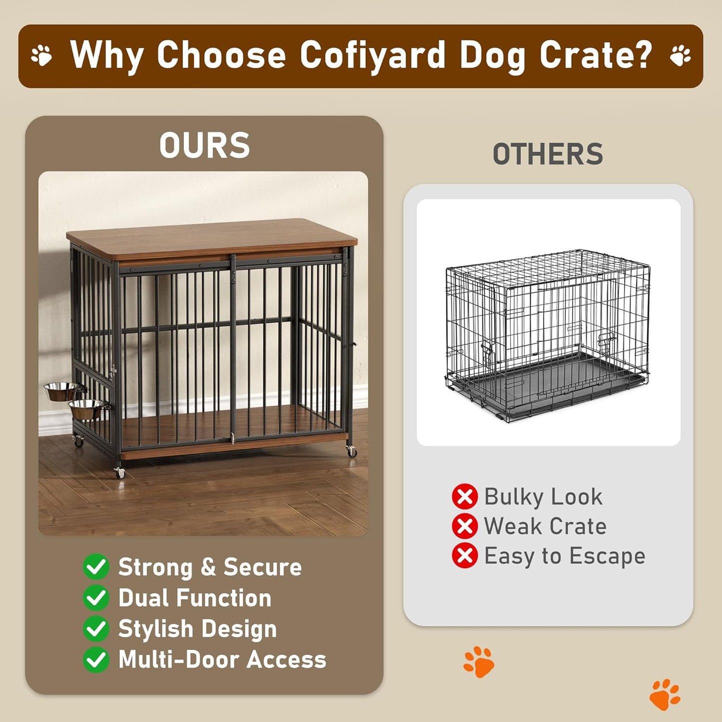 Dog Crate Furniture, 32’’ Wooden Dog Kennel Indoor with Sliding Front Door, Multi-Side Openings & Feeding Window Pet Cage House as TV Stand, End Table for Medium Dogs