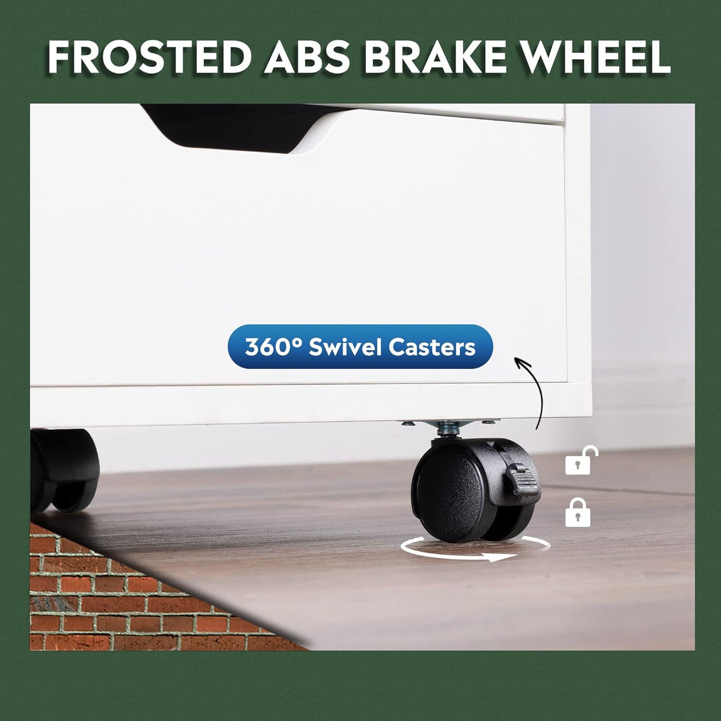 5-Drawer Wood Drawer Cabinet, Office Storage Cabinet with Adjustable Shelf & Wheels, Printer Stand for Home Office, White