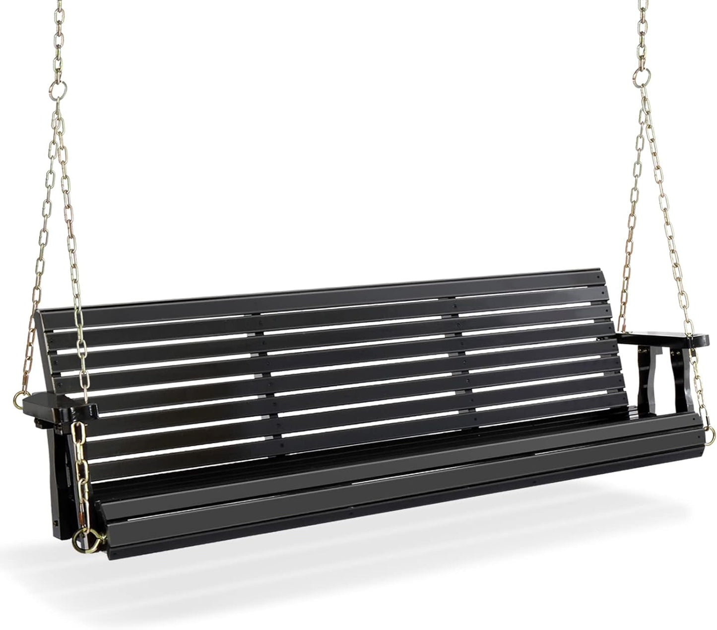 Upgraded Patio Wooden Porch Swing for Courtyard & Garden, Heavy Duty 880 LBS Swing Chair Bench with Hanging Chains for Outdoors (Black, 5 FT)