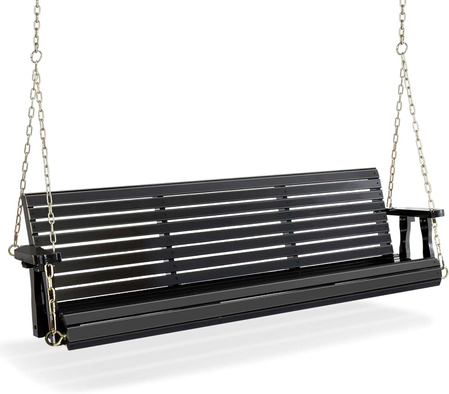 Upgraded Patio Wooden Porch Swing for Courtyard & Garden, Heavy Duty 880 LBS Swing Chair Bench with Hanging Chains for Outdoors (Black, 5 FT)