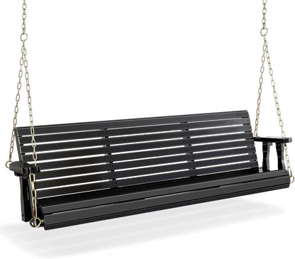 Upgraded Patio Wooden Porch Swing for Courtyard & Garden, Heavy Duty 880 LBS Swing Chair Bench with Hanging Chains for Outdoors (Black, 5 FT)