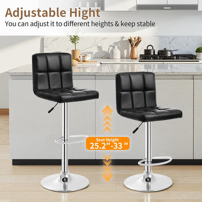 Bar Stools Set of 2, Adjustable PU Leather Swivel Barstools, Modern Counter Stools with Back and Footrest, Counter Height Barstools for Bar, Kitchen and Dining Room