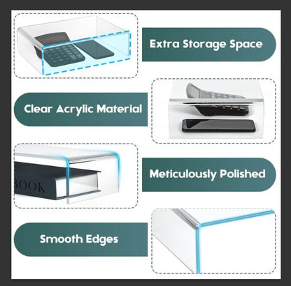 Clear Acrylic Monitor Stand Riser, 3 Shelves Adjustable Dual Monitor Stand with Anti-Slip Mat, Premium Desk Organizer for Home Office, Laptops, Pcs, Printers, Tvs