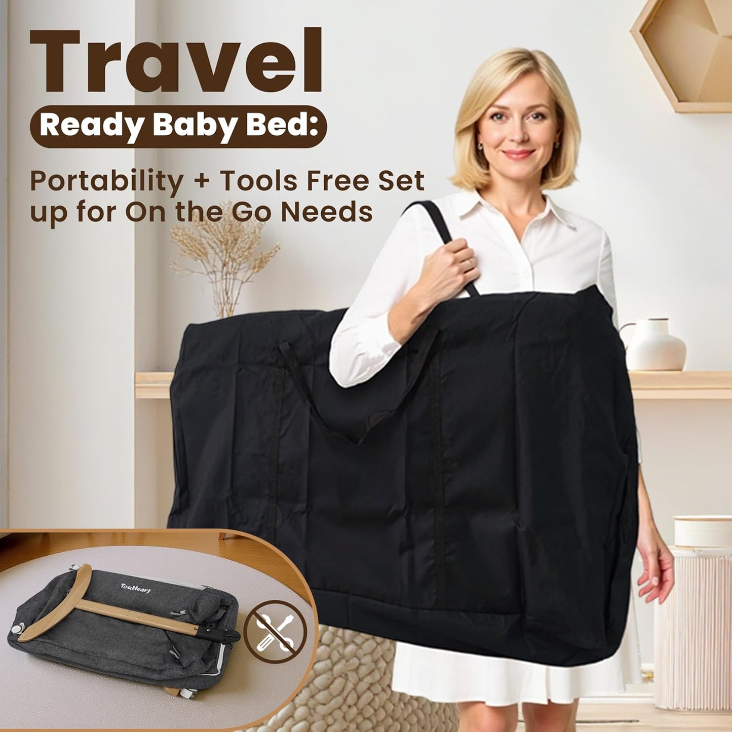 Baby Bassinet, Bedside Bassinet for Baby, 3 in 1 Adjustable Height Bedside Sleeper with Wheels, Breathable Mesh, Easy Folding Portable Crib, Rocking Mode & Storage Basket for Newborn Infants