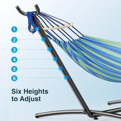 Double Hammock, Heavy Duty Portable, 500 Lb Weight Capacity, Perfect for Both Indoors and Outdoors, 2 Person Hammock with Carrying Bag, Wide Blue