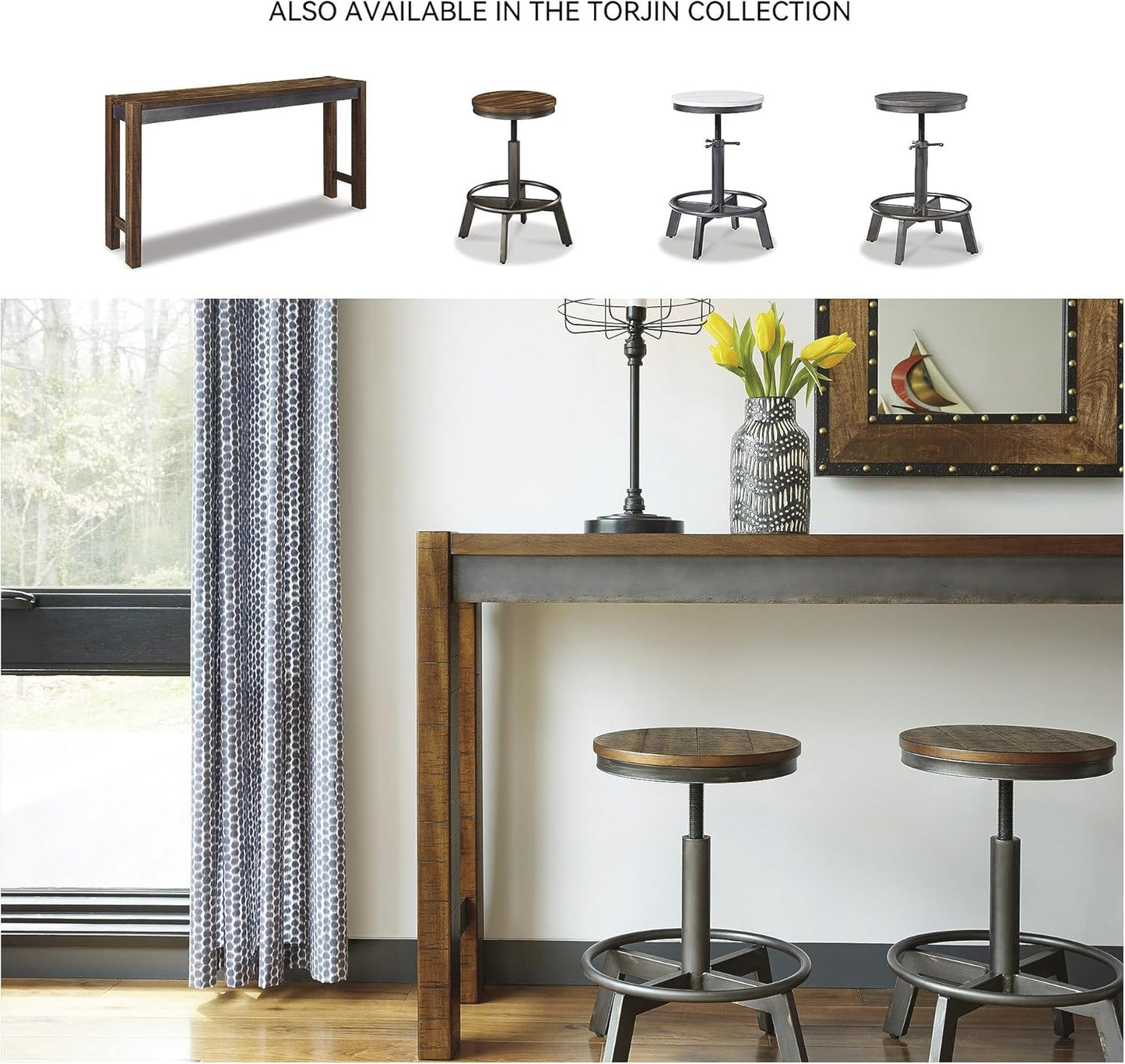 Signature Design by  Torjin Long Counter Height Table, Seats up to 3, Wood, 72.13" W X 16" D X 36" H, 2-Tone Brown