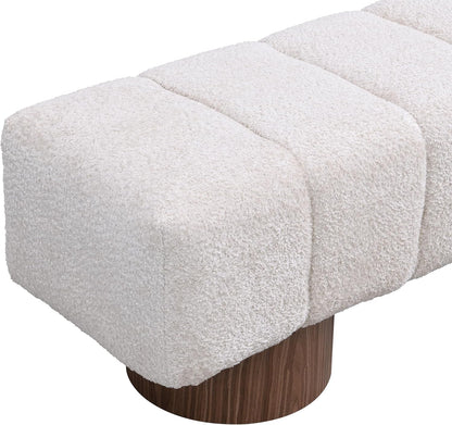 Manila 64" Boucle Dining Bench, Upholstered Ottoman Bench, Rectangular Dining Seat, Spacious Seating, Long Footstool for Living Room Dining Room, No Assembly Needed, Beige