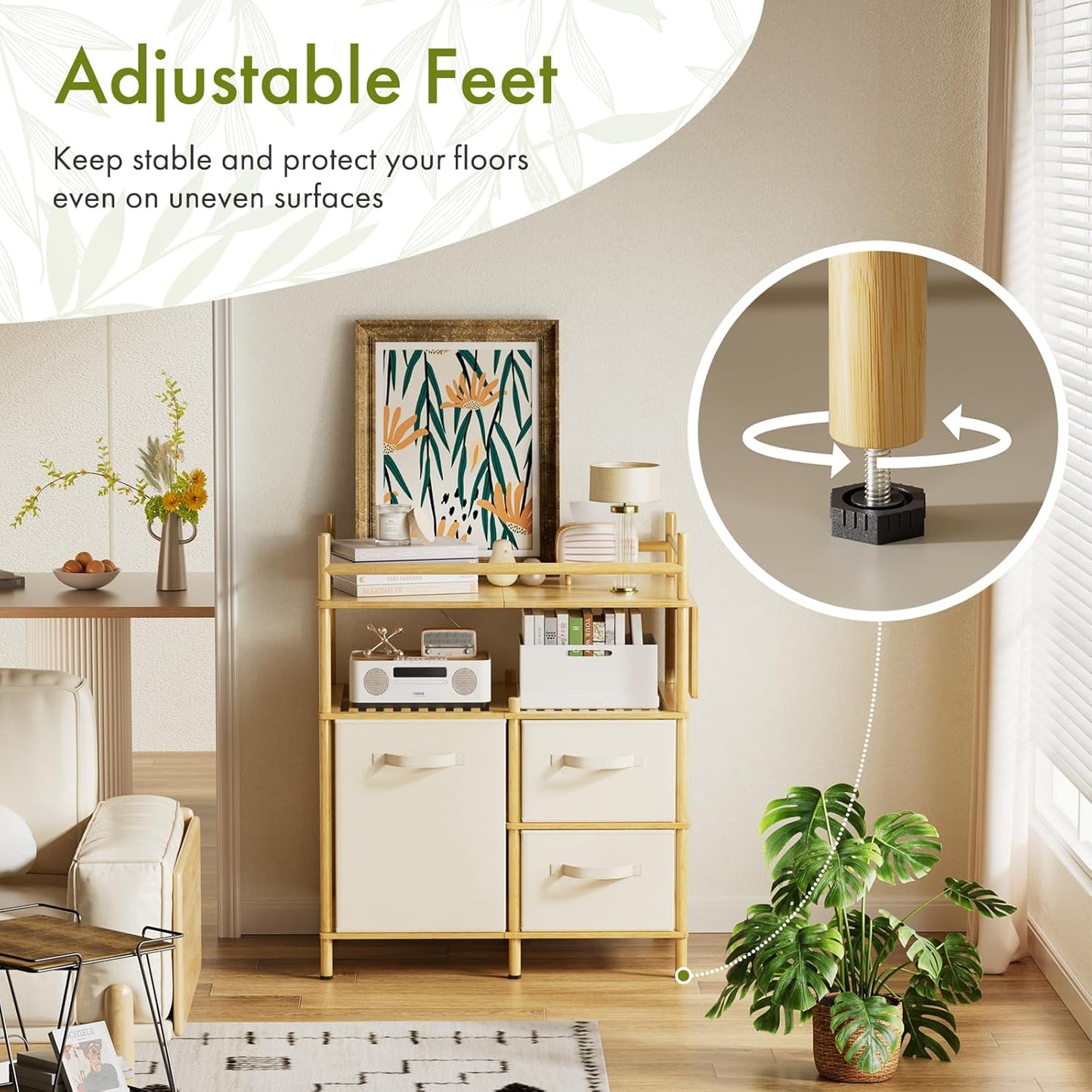 Baby Changing Table, Bamboo Diaper Changing Station with 3 Removable Storage Drawers, Baby Dresser Table with Flat Top, Large Storage Nursery Organizer Shelves with Pad, Mesh Pocket