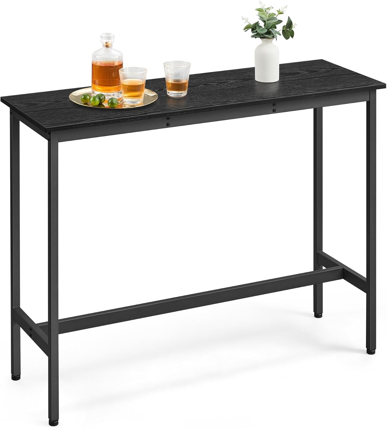 Bar Table, Narrow Long Kitchen Dining Table, Sturdy Metal Frame, Industrial, 15.7 X 47.2 X 35.4 Inches, Ebony Black and Ink Black ULBT120B56