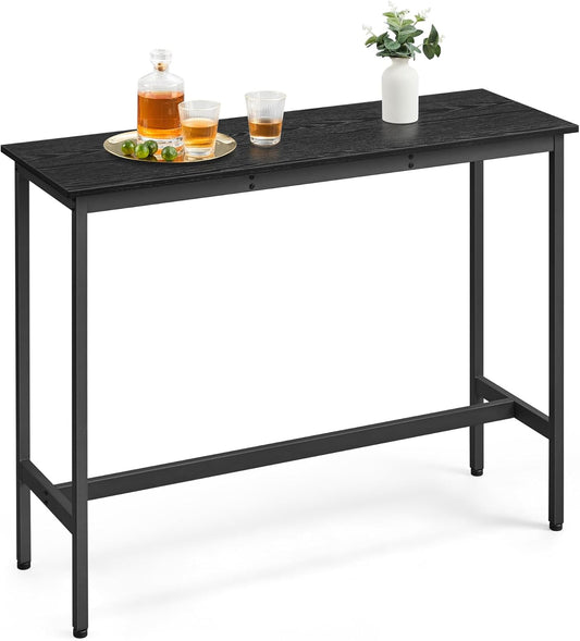 Bar Table, Narrow Long Kitchen Dining Table, Sturdy Metal Frame, Industrial, 15.7 X 47.2 X 35.4 Inches, Ebony Black and Ink Black ULBT120B56