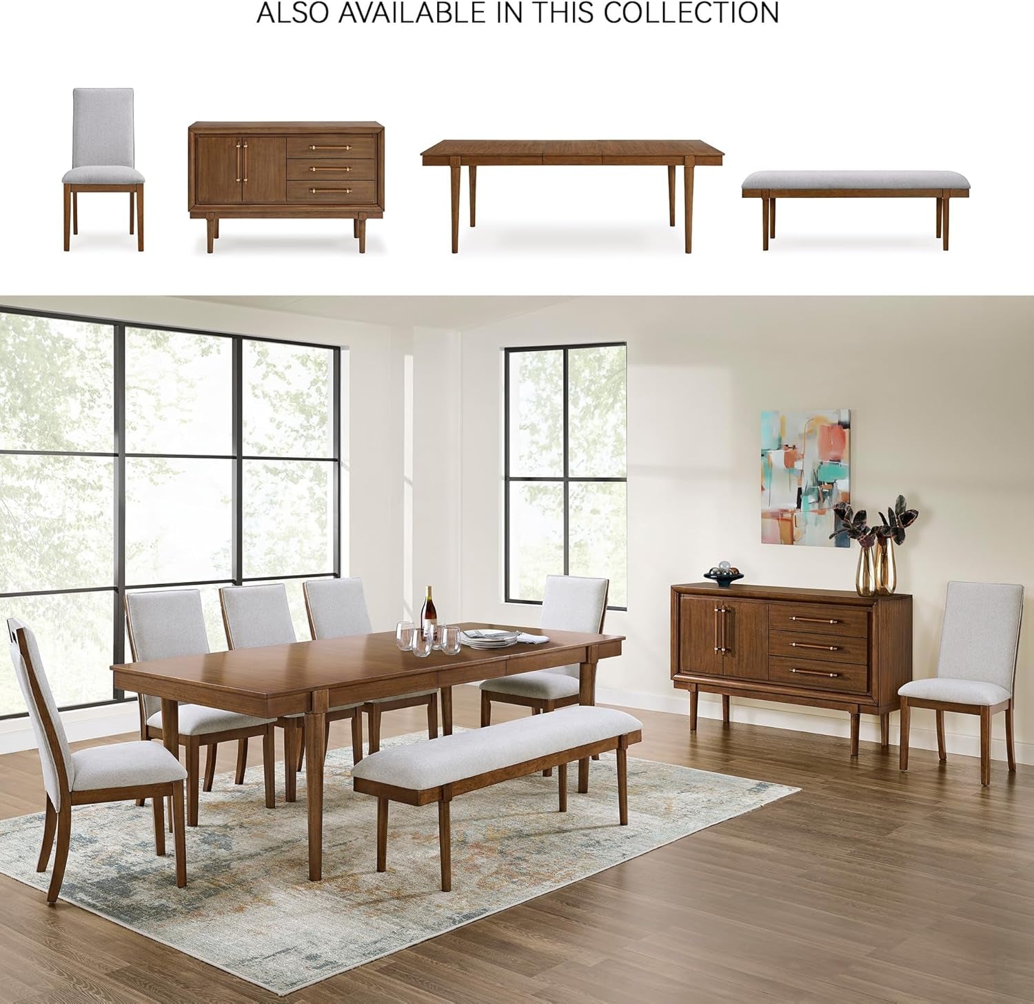 Lyncott 59" Upholstered Solid Wood Frame Dining Bench, Gray/Brown