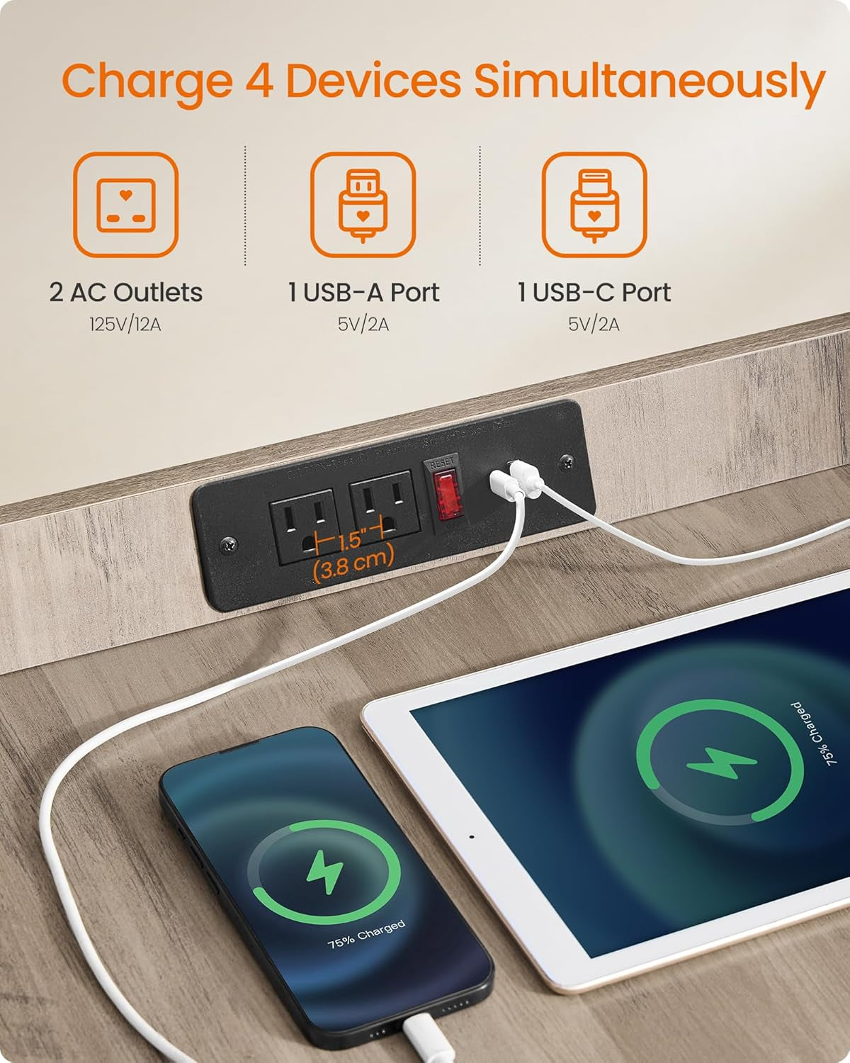 Modern Dog Crate Furniture with Charging Station, Kennel Indoor with Flip-Up Hidden Acrylic Door, for Small and Medium Dogs up to 45 Lb, Side End Table, Heather Greige UPOC021G01