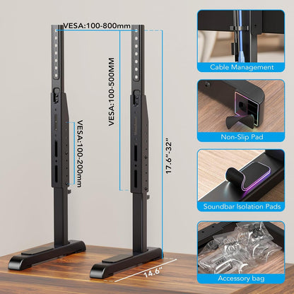 Universal TV Stand, Table Top TV Stand Base Wobble-Free Replacement for Most 24 to 80 Inch LCD LED Tvs, 7 Height Adjustable TV Legs Hold up to 150Lbs, Max VESA 800X500Mm, Black AX10TB02