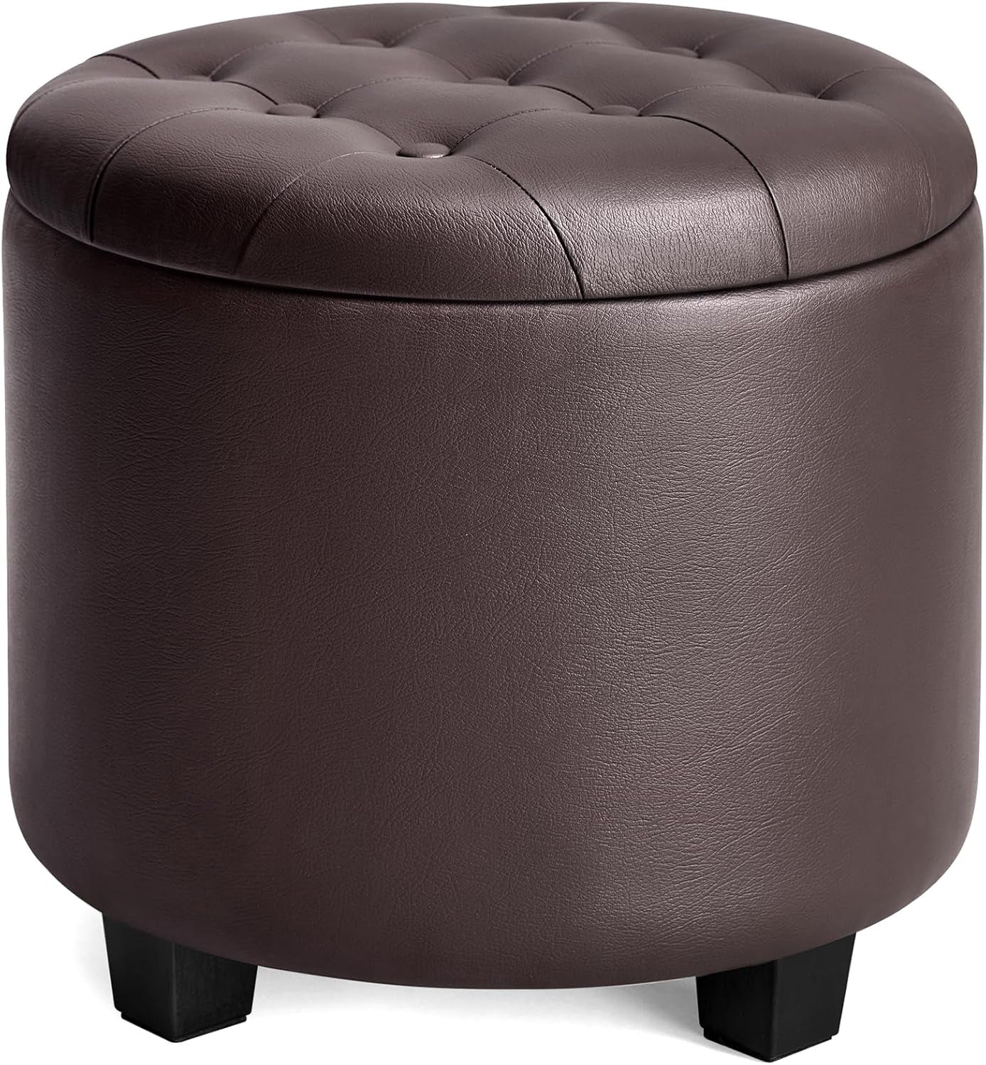 round Ottoman, Ottoman with Storage, 17.7 X 17.7 X 17.5 Inches, Foot Rest with Legs, Synthetic Leather, Load up to 330 Lb, for Living Room, Bedroom, Chestnut Brown ULOM014K01