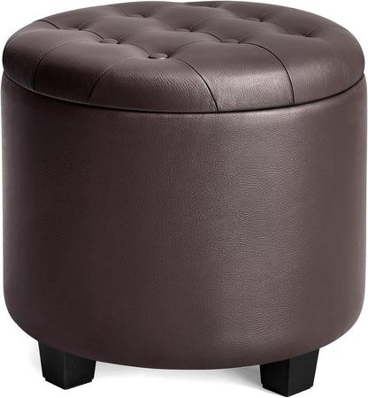 round Ottoman, Ottoman with Storage, 17.7 X 17.7 X 17.5 Inches, Foot Rest with Legs, Synthetic Leather, Load up to 330 Lb, for Living Room, Bedroom, Chestnut Brown ULOM014K01