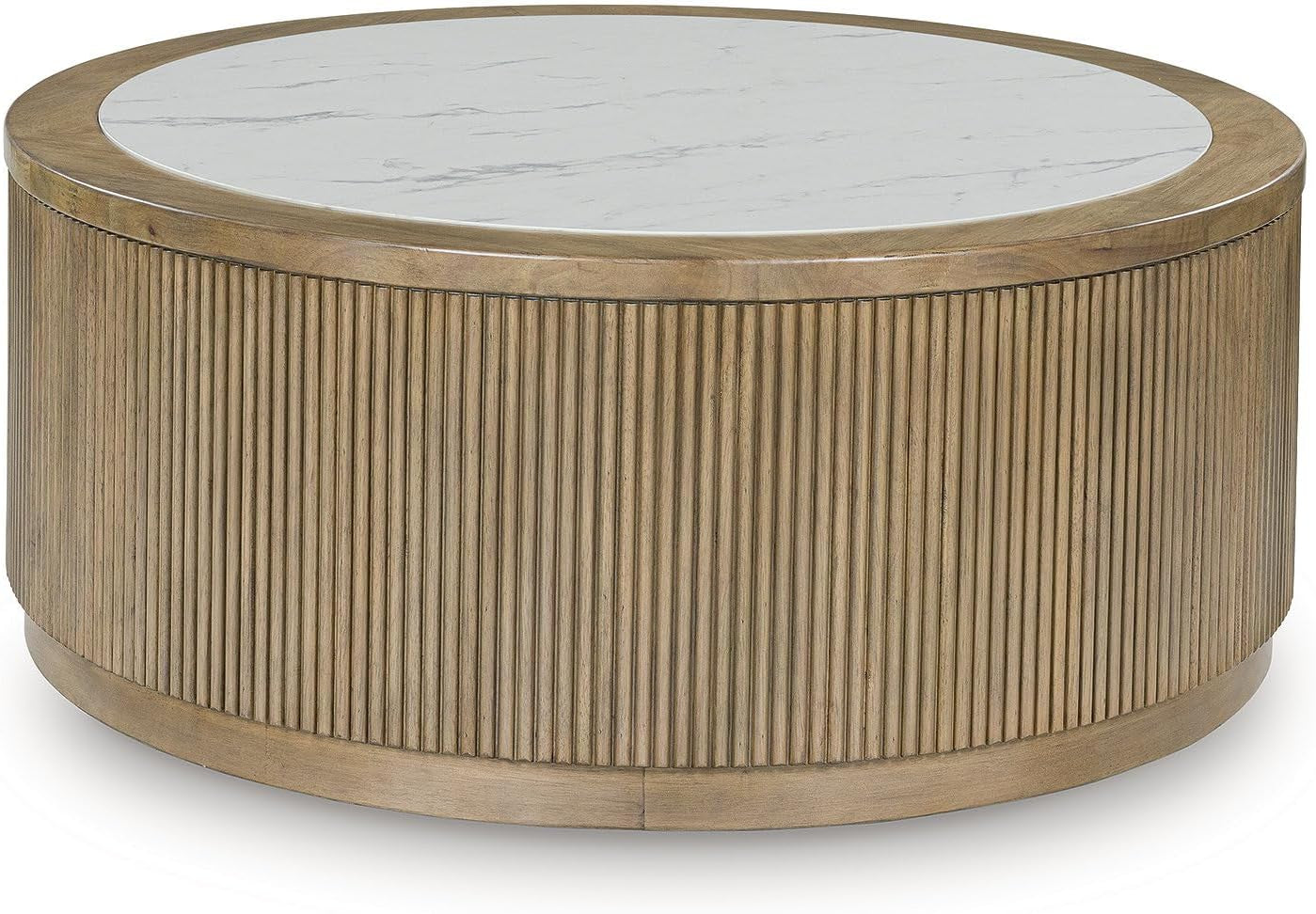 Camdill Casual Coffee Table with Faux Marble Tabletop and Casters, Light Brown & White