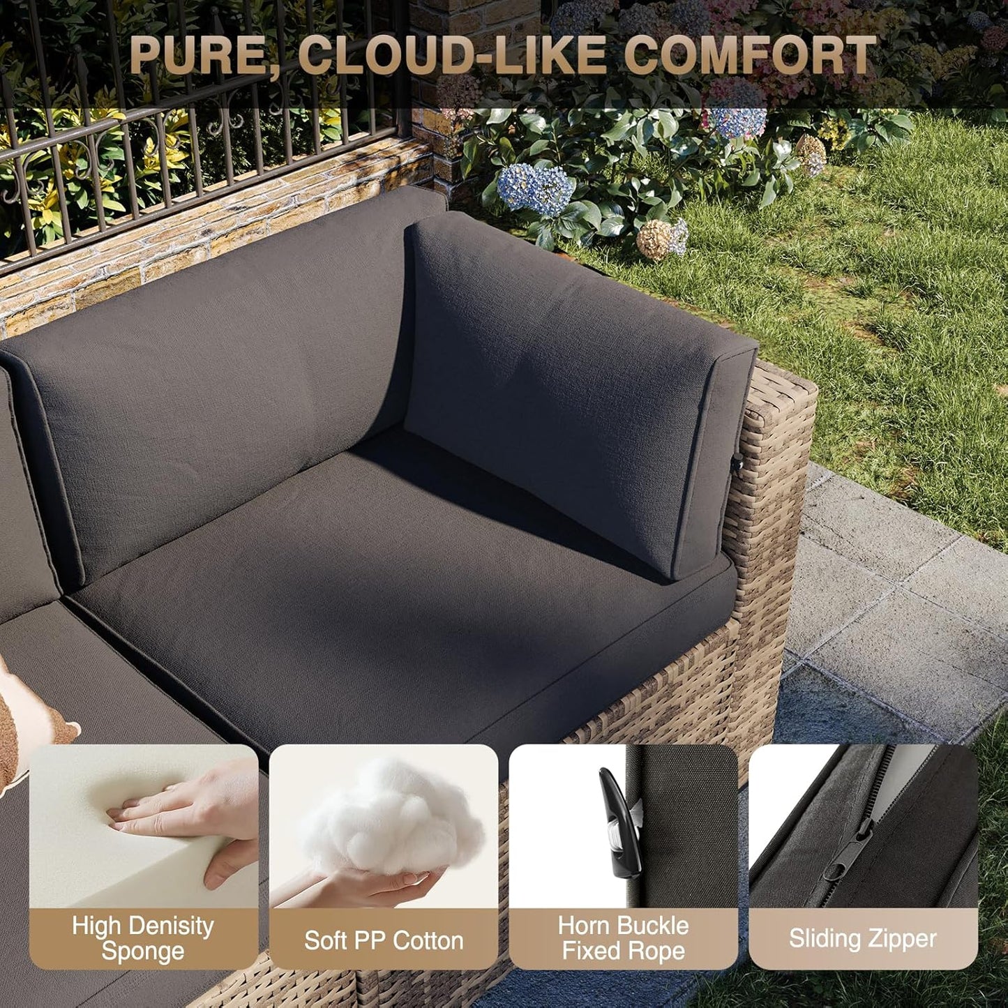 Patio Furniture Sets, 7-Piece Outdoor Furniture with Thick Cushions, Wicker Conversation Set Sectional Sofa for Backyard, Poolside, Garden