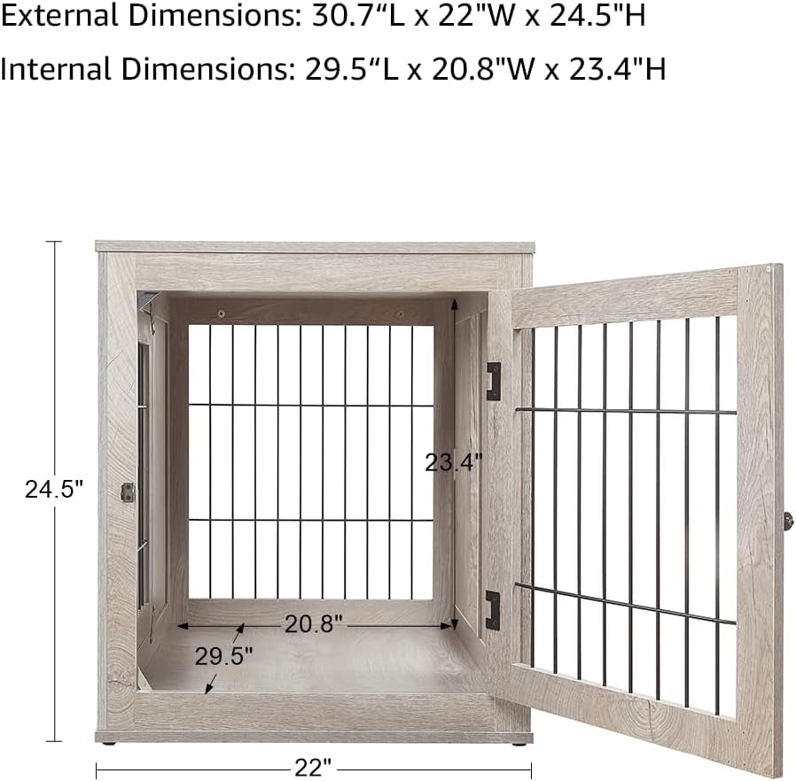 25.5 Inch Furniture Style Dog Crate for Small Dogs, Cats, Min Pigs, Rabbit, Indoor Aesthetic Puppy Kennel, Modern Decorative Wood Wire Pet House Cage, Pretty Cute End Side Table, Grey