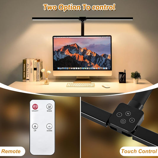 Double Head LED Desk Lamp with Remote Control for Home Office 24W Brightest Computer Desk Light for Workbench Drafting Architect Study Reading with Anti-Glare Cover