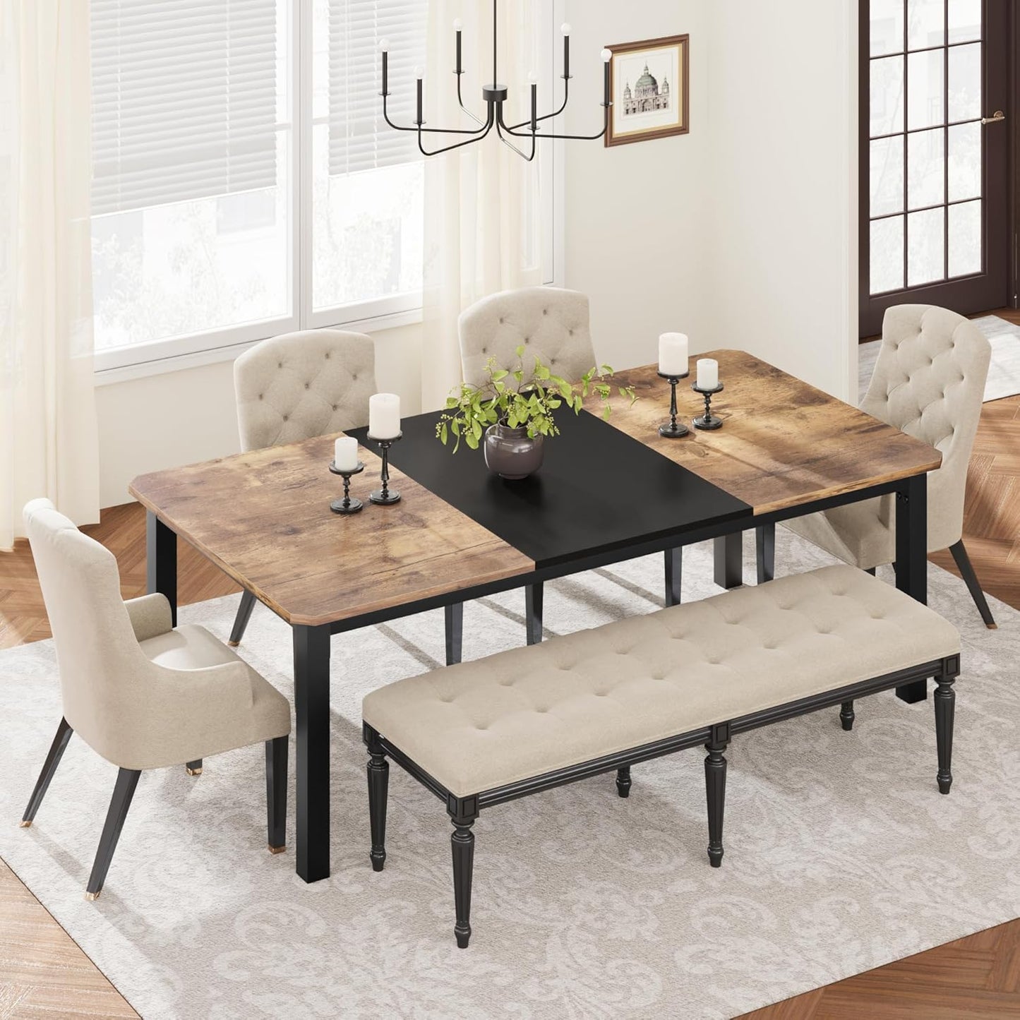 78.7 Inch Long Kitchen Table for 6-8, Dining Room Table for Kitchen Living Room, Large Rectangular Dinner Tables, Industrial Indoor Restaurant Tables with Sturdy Metal Frame(Only Table)