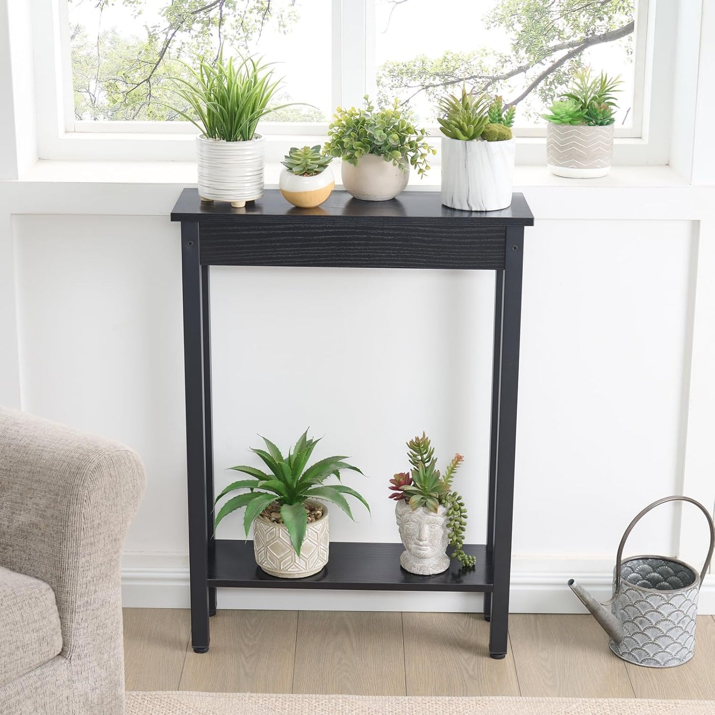 Small Console Table with Shelf Little Narrow Entryway Table Skinny Thin High Tall Display Stand for Entry Hall Hallway, Foyer, as Eextension for Long behind Couch Sofa Table / Kitchen Countertop