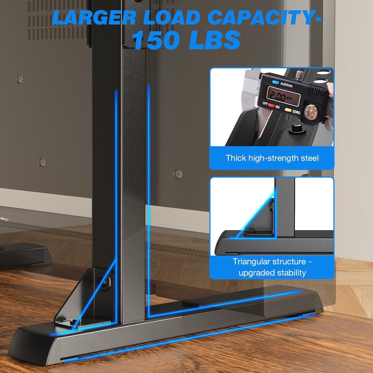 Table Top TV Stand with Height Adjustable TV Legs, TV Stands Base with Cable Management for Most 37 to 86 Inch Flat or Curved Tvs, Steel TV Feet Holds up to 150 Lbs, Max VESA 800X600Mm, Black