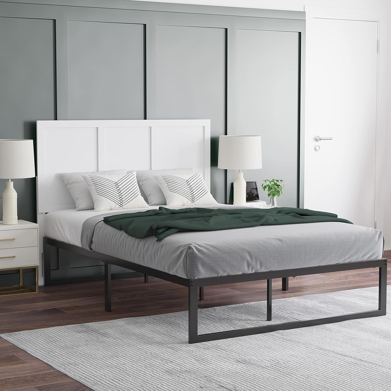 Omar Full Size Wooden Headboard Only, Three Panel Headboard in White