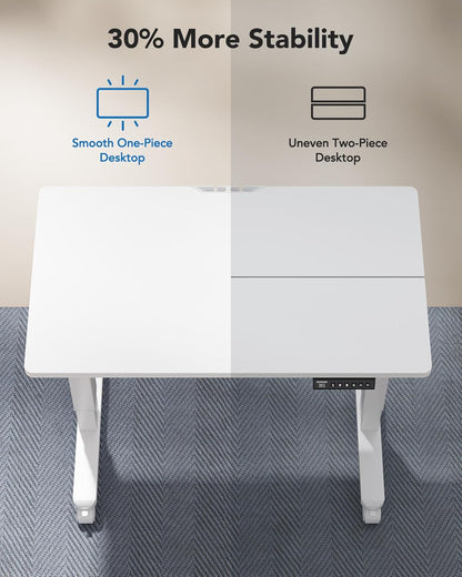 Electric Small Standing Desk, 35" X 20" Whole Piece Desktop, Adjustable Height Computer Desk, 4 Height Memory Settings, Sit Stand up Desk for Home Office, White