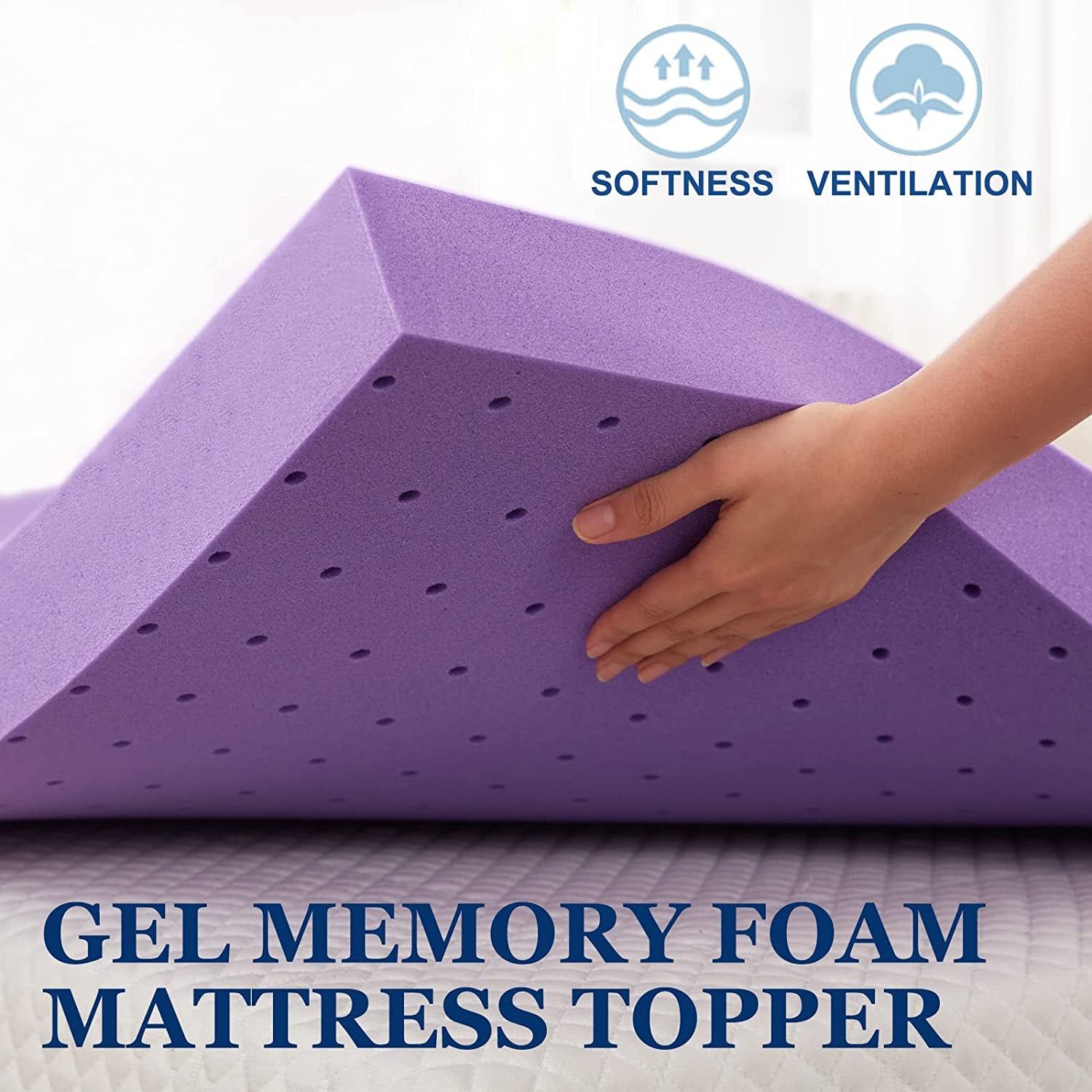 2 Inch Gel Memory Foam Mattress Topper Ventilated Soft Pressure Relieve Mattress Pad, Breathable Bed Topper, Certipur-Us Certified, Twin Size