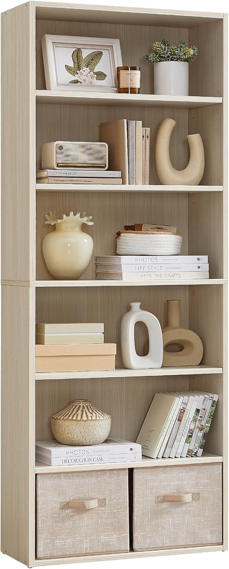 Custos Collection - Bookshelf, 6-Tier Bookcase, Book Shelf, Open Storage Shelf, 9.4 X 23.6 X 63.3 Inches, for Living Room, Home Office, Dinning Room, Natural Beige ULBC166L01
