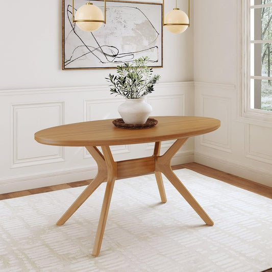 Verso Oval Dining Table, 62 Inch Solid Wood Kitchen, Minimalist Table for Dining Room, Pecan