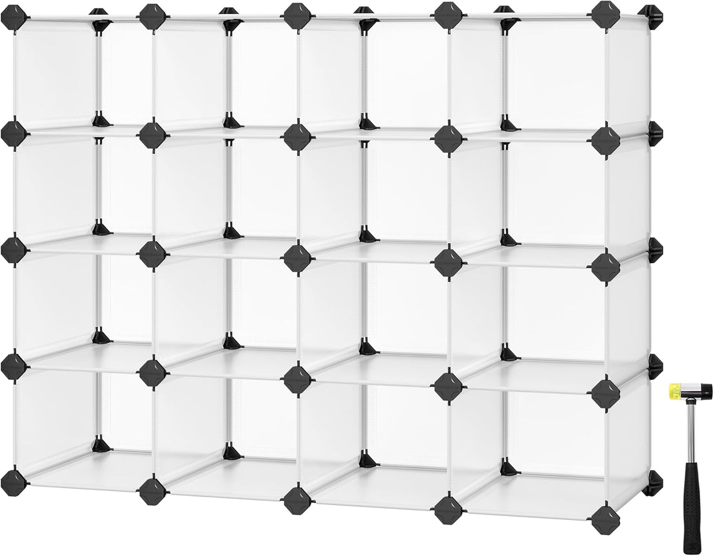 Shoe Rack with 16 Cubes, Interlocking Plastic Shoe Organizer, DIY Storage Cabinet for Closet Entryway Bedroom Garage, Space Saving Design, 12 X 35.1 X 27.2 Inches, Transparent ULPC445W02
