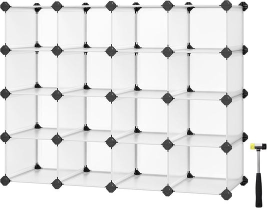 Shoe Rack with 16 Cubes, Interlocking Plastic Shoe Organizer, DIY Storage Cabinet for Closet Entryway Bedroom Garage, Space Saving Design, 12 X 35.1 X 27.2 Inches, Transparent ULPC445W02