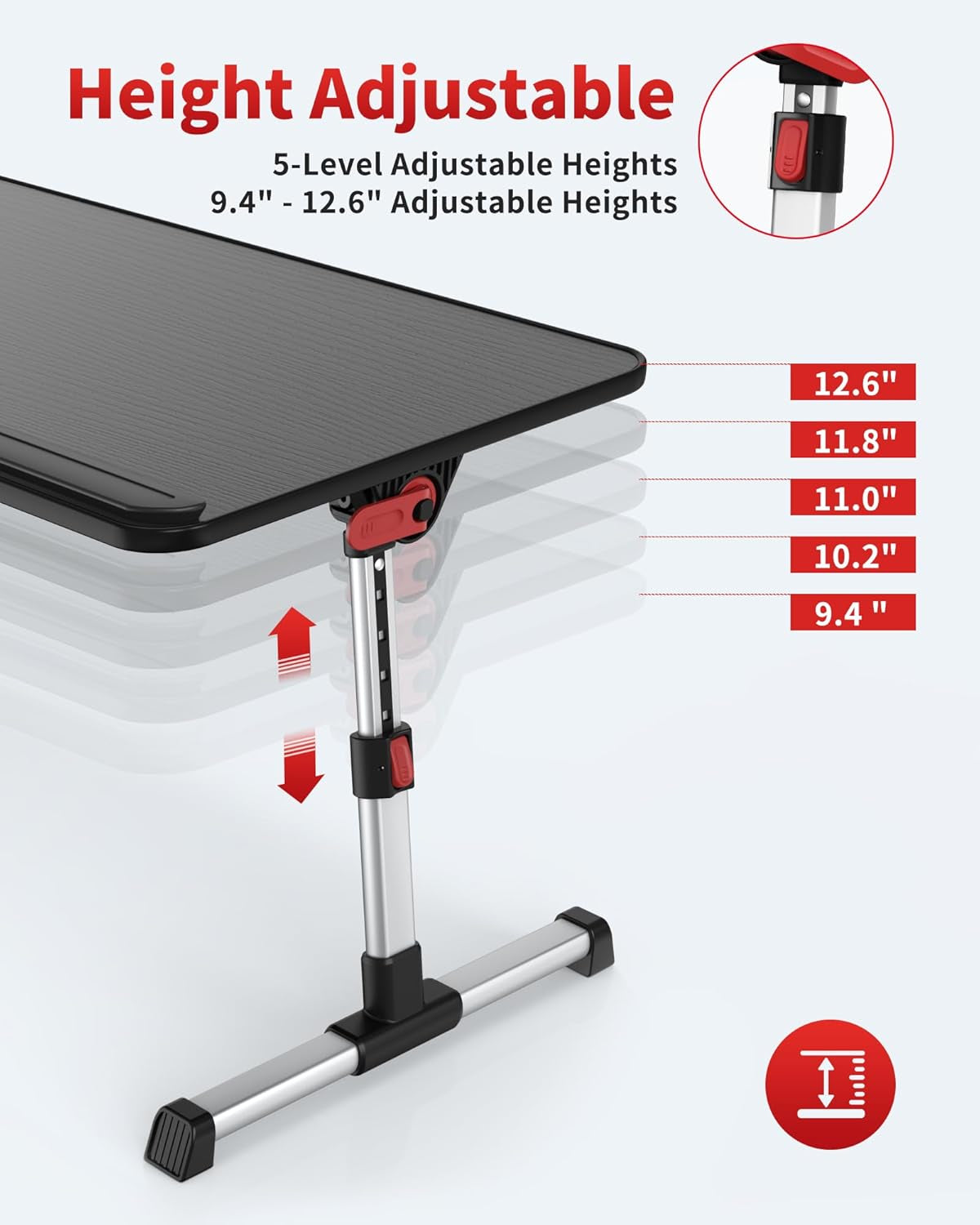 Laptop Desk Table,  Adjustable Laptop Stand, Portable Lap Desks with Foldable Legs, Notebook Standing Breakfast Tray Reading Desk for Sofa Couch Bed Floor (Black,Medium Size)