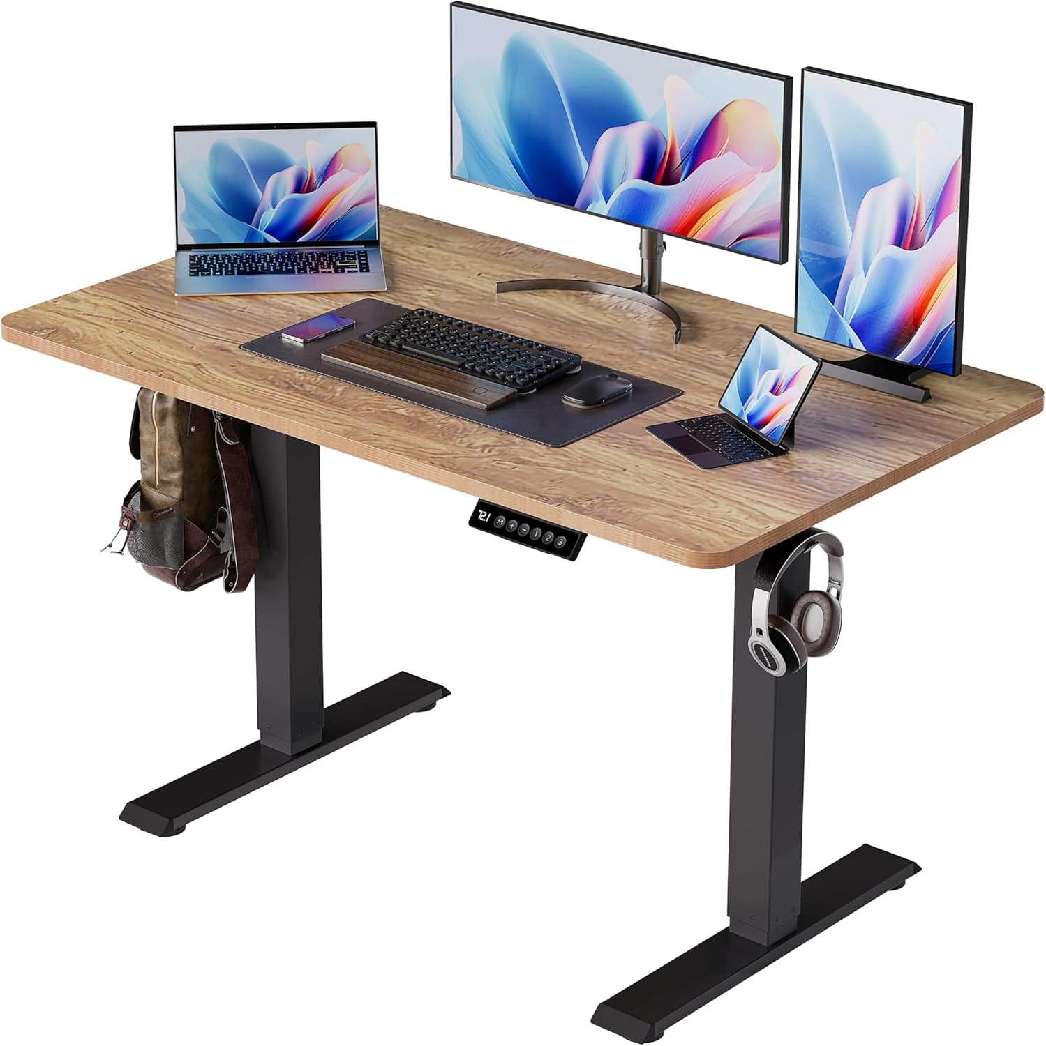40X24 Inch Electric Standing Desk with Memory Presets, Quiet Motor Height Adjustable Stand up Desk for Home Office & Gaming, Ergonomic Sit Stand Workstation，Light Rustic Brown