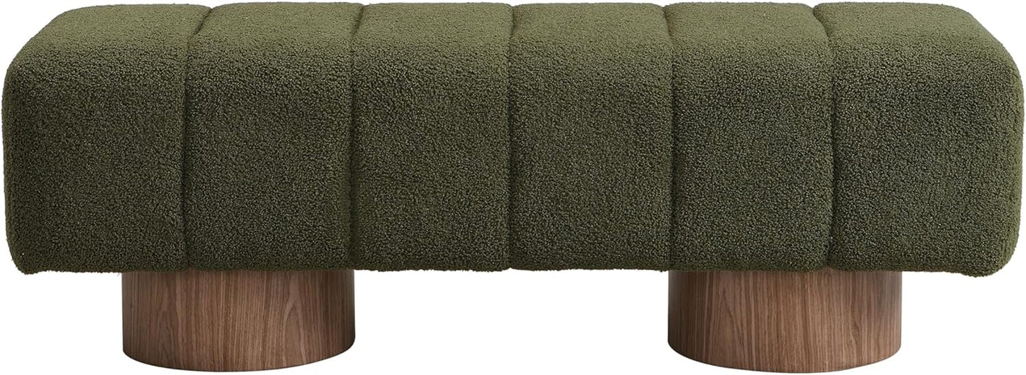 Manila 50" Boucle Fabric Dining Bench, Rectangular Upholstery Ottoman Bench, Bedroom End of Bed Footstool, Living Room Extra Seat Footrest, No Assembly Needed, Jungle Green